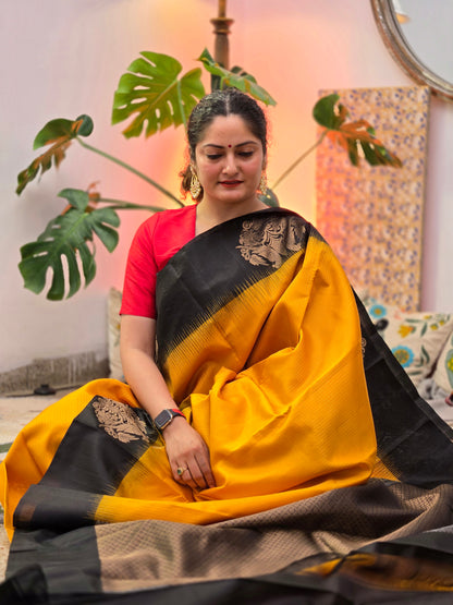 Yellow Pure Soft Silk Saree