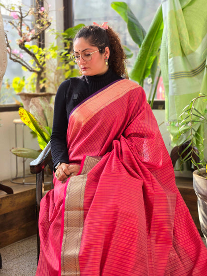 Pink Maheshwari Silk Cotton Saree