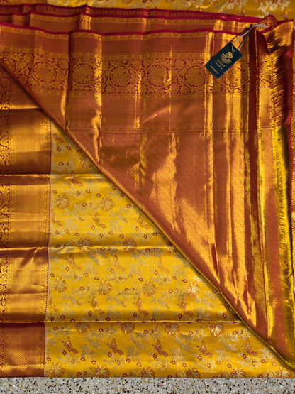 Golden Yellow Pure Tissue Kanjivaram Saree