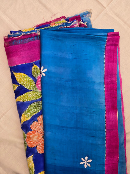 Blue Kantha Pure Silk Saree