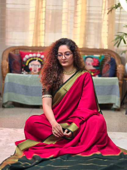 Maroon Green Mysore Crepe Silk Saree