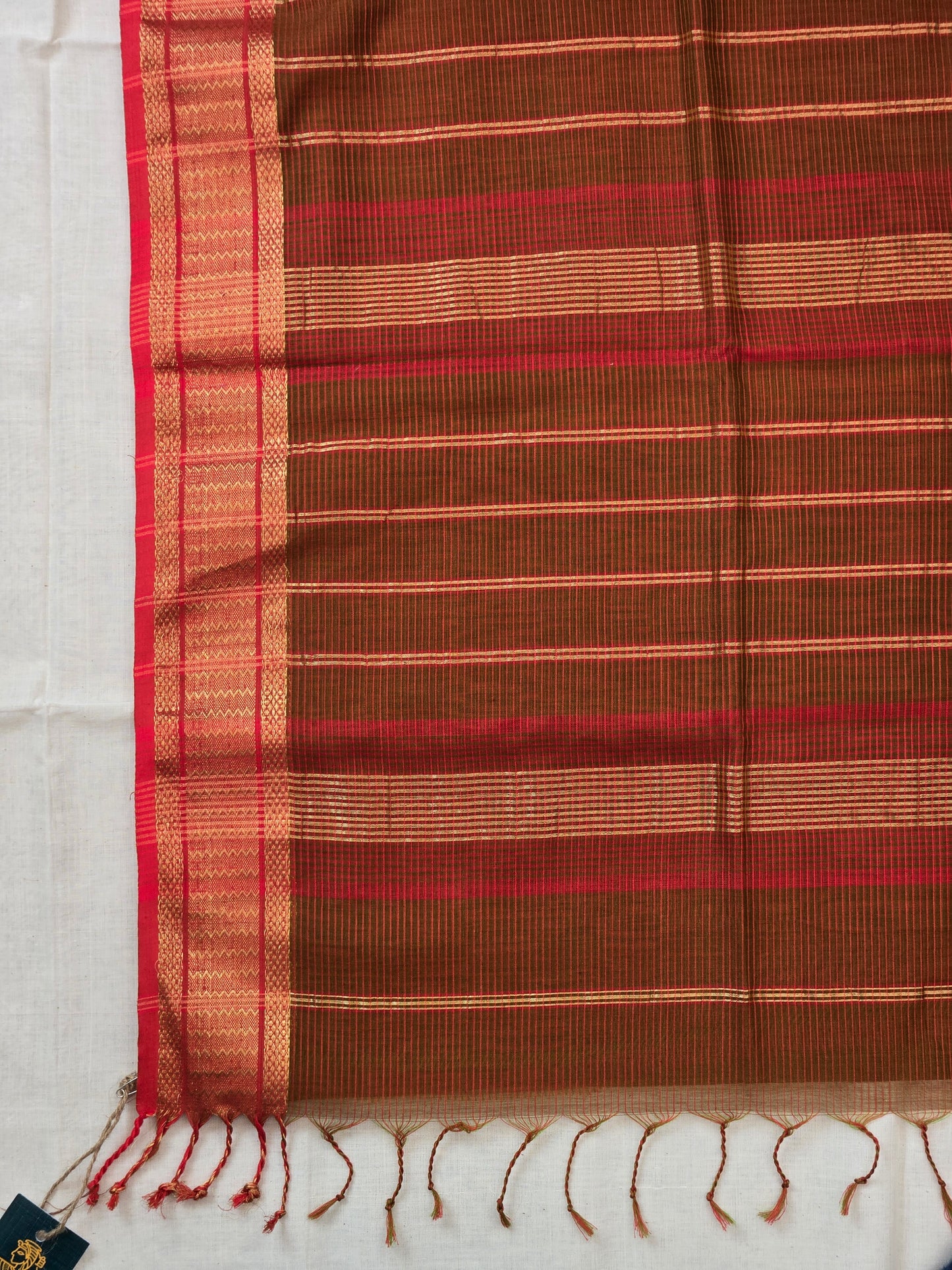 Brown Red Maheshwari Silk Cotton Saree