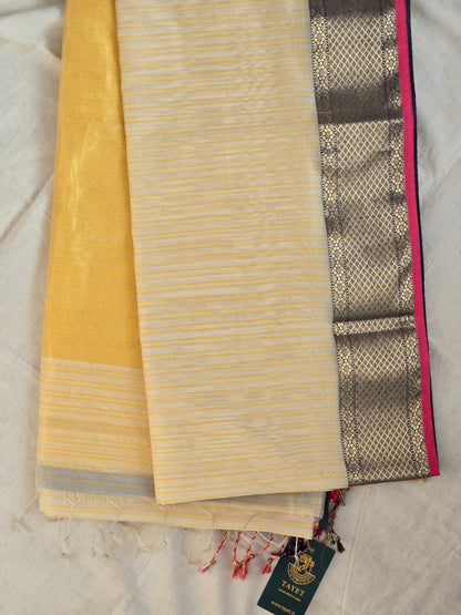 White Yellow Maheshwari Silk Cotton Saree