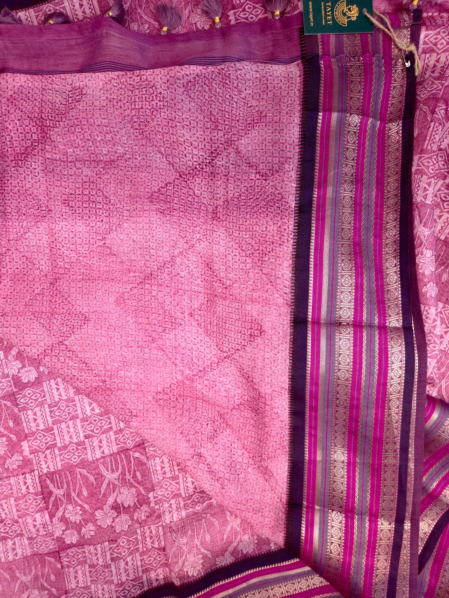 Magenta Pink Printed Silk Cotton Saree