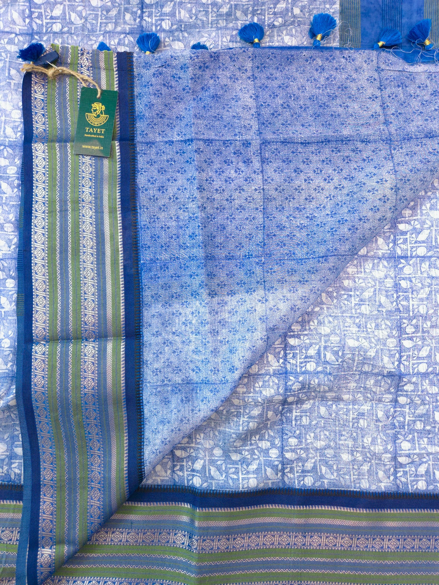 Blue Printed Silk Cotton Saree 2