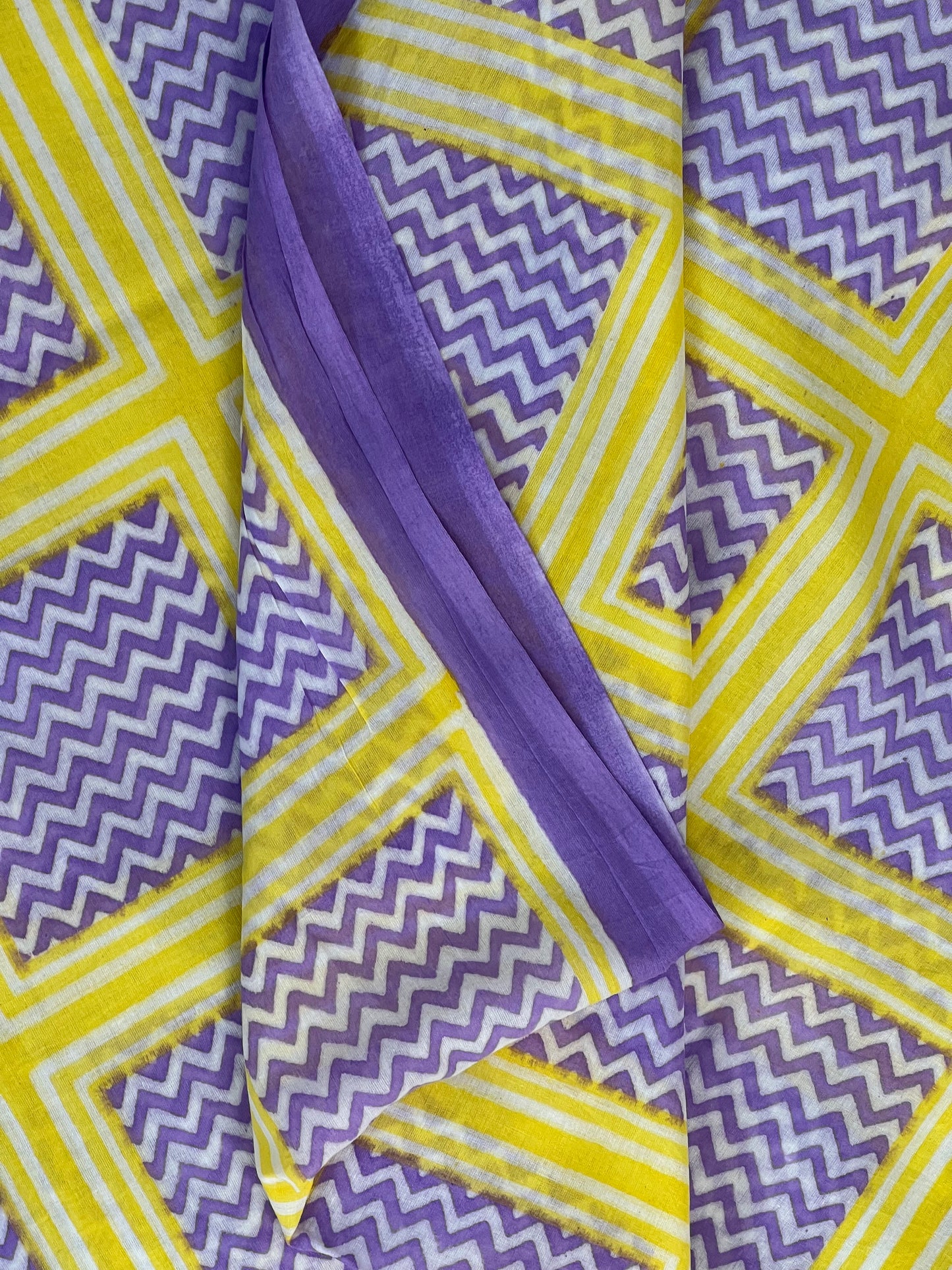 Yellow Purple Printed Cotton Saree