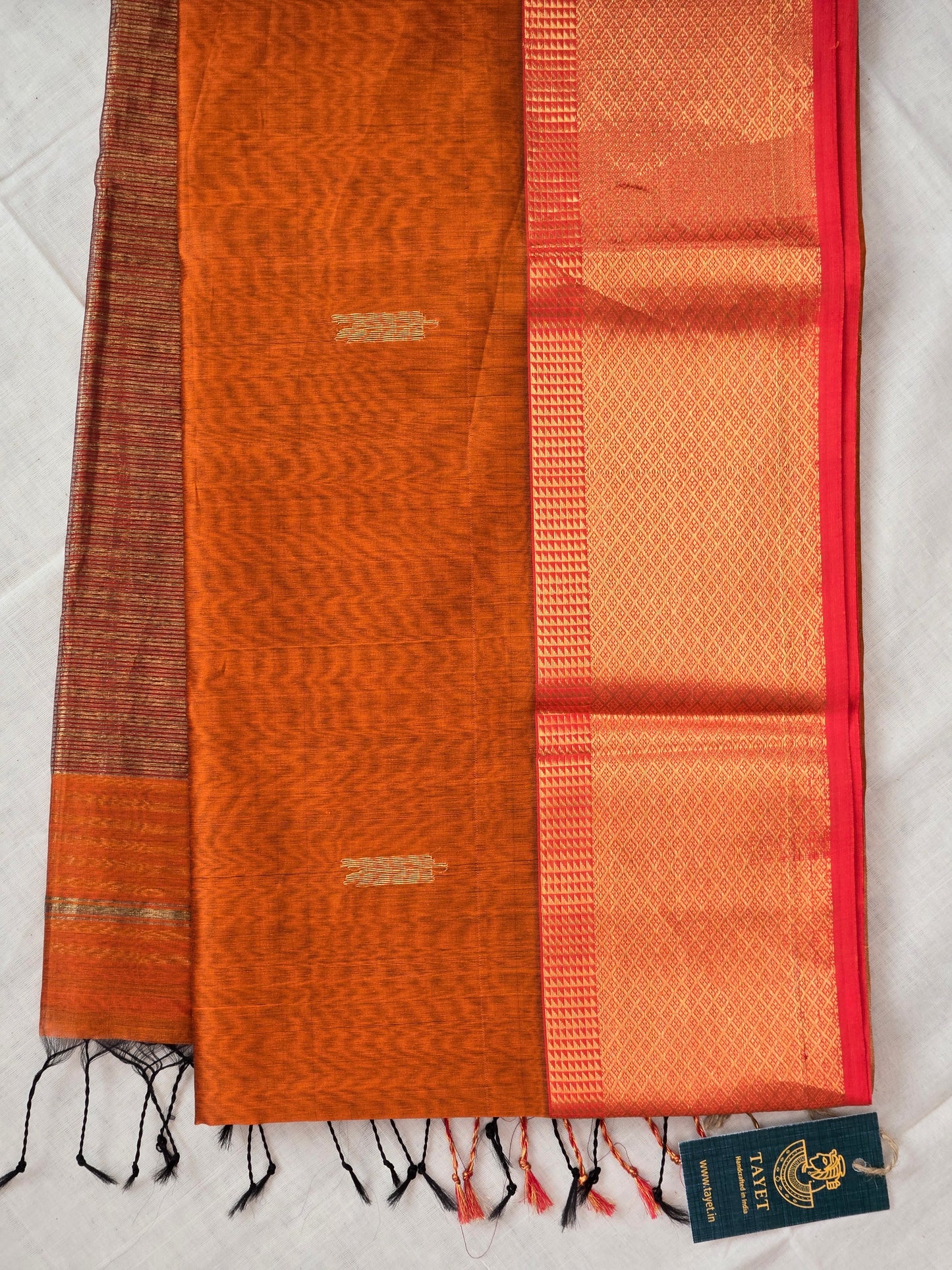 Rust Orange Silk Cotton Saree