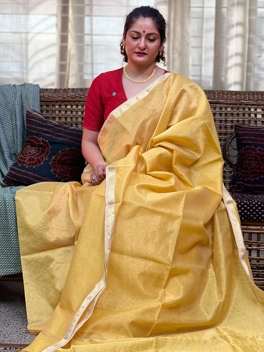 Yellow Silk Cotton Maheshwari Saree