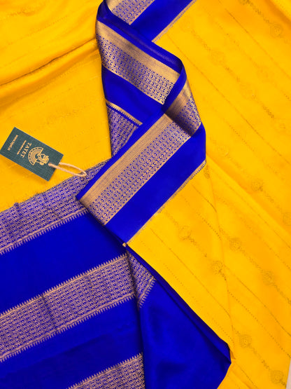 Yellow Blue Mysore Crepe Silk Saree