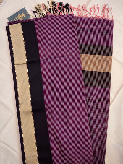 Purple Black Maheshwari Silk Cotton Saree