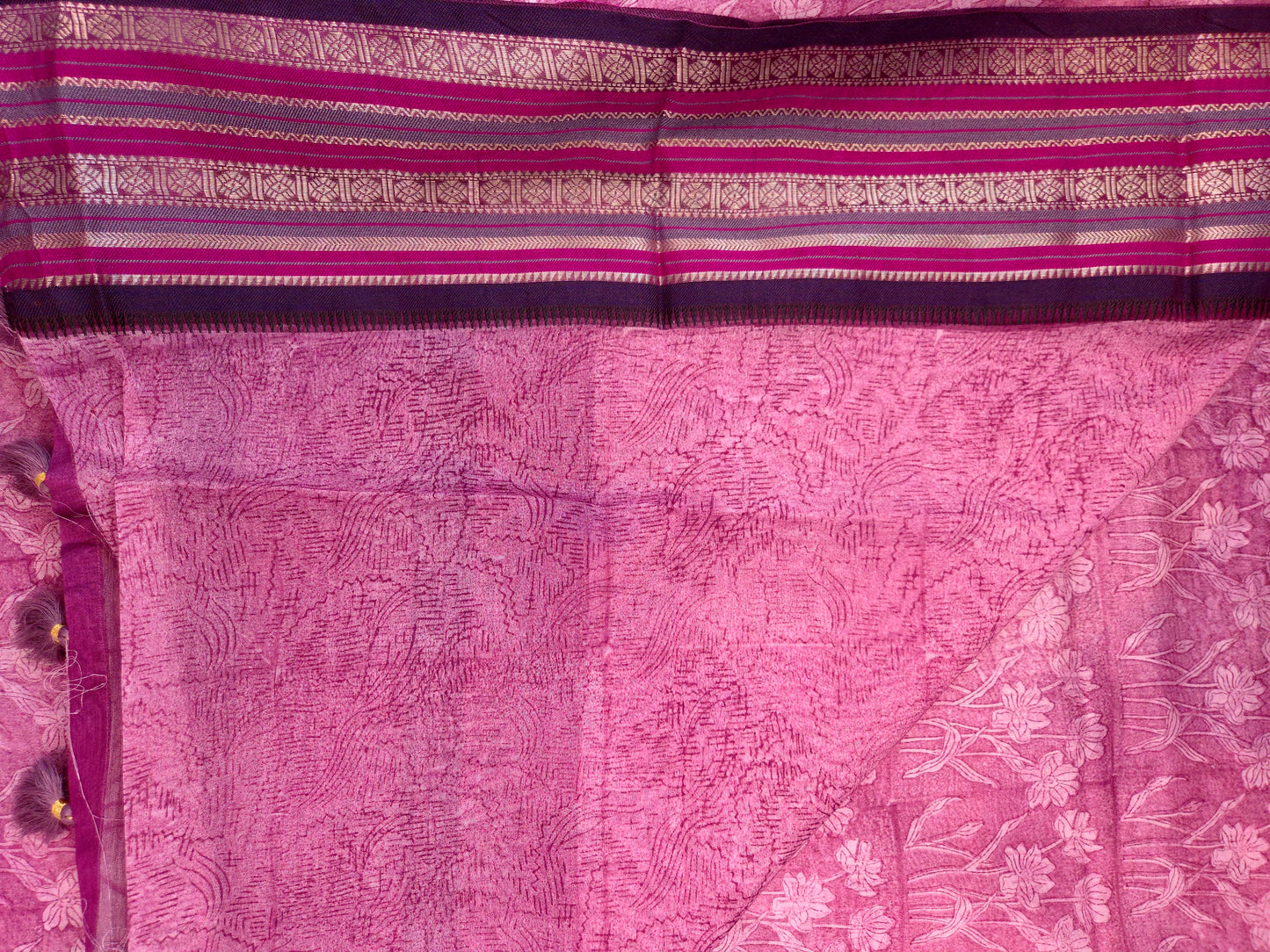 Magenta Printed Silk Cotton Saree 2