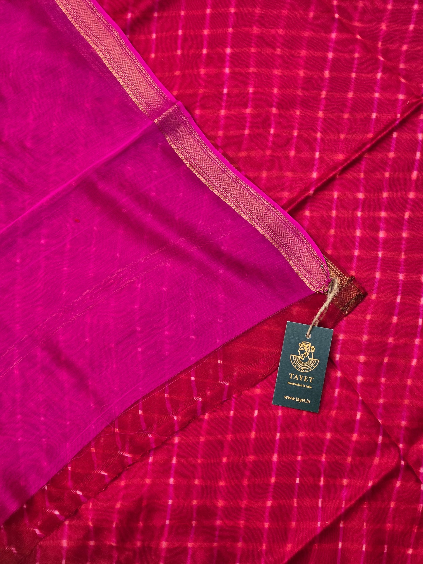 PINK TIE-DYE LEHARIYA SILK COTTON SAREE