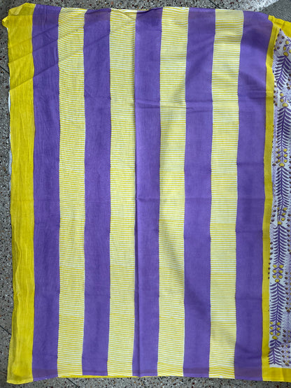 Purple Yellow Printed Saree