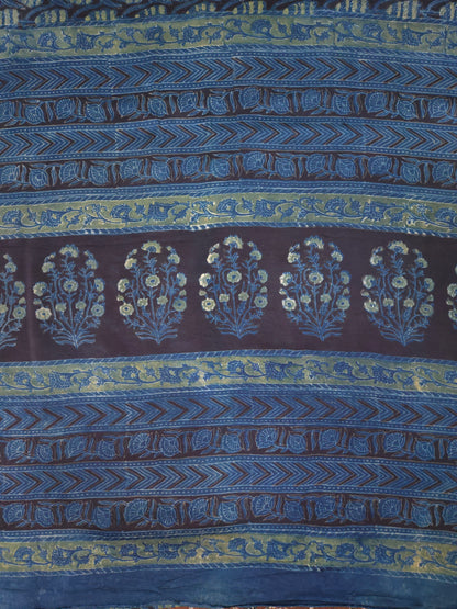 Blue Handblock Printed Modal Silk Saree