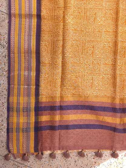 Mustard Printed Silk Cotton Saree