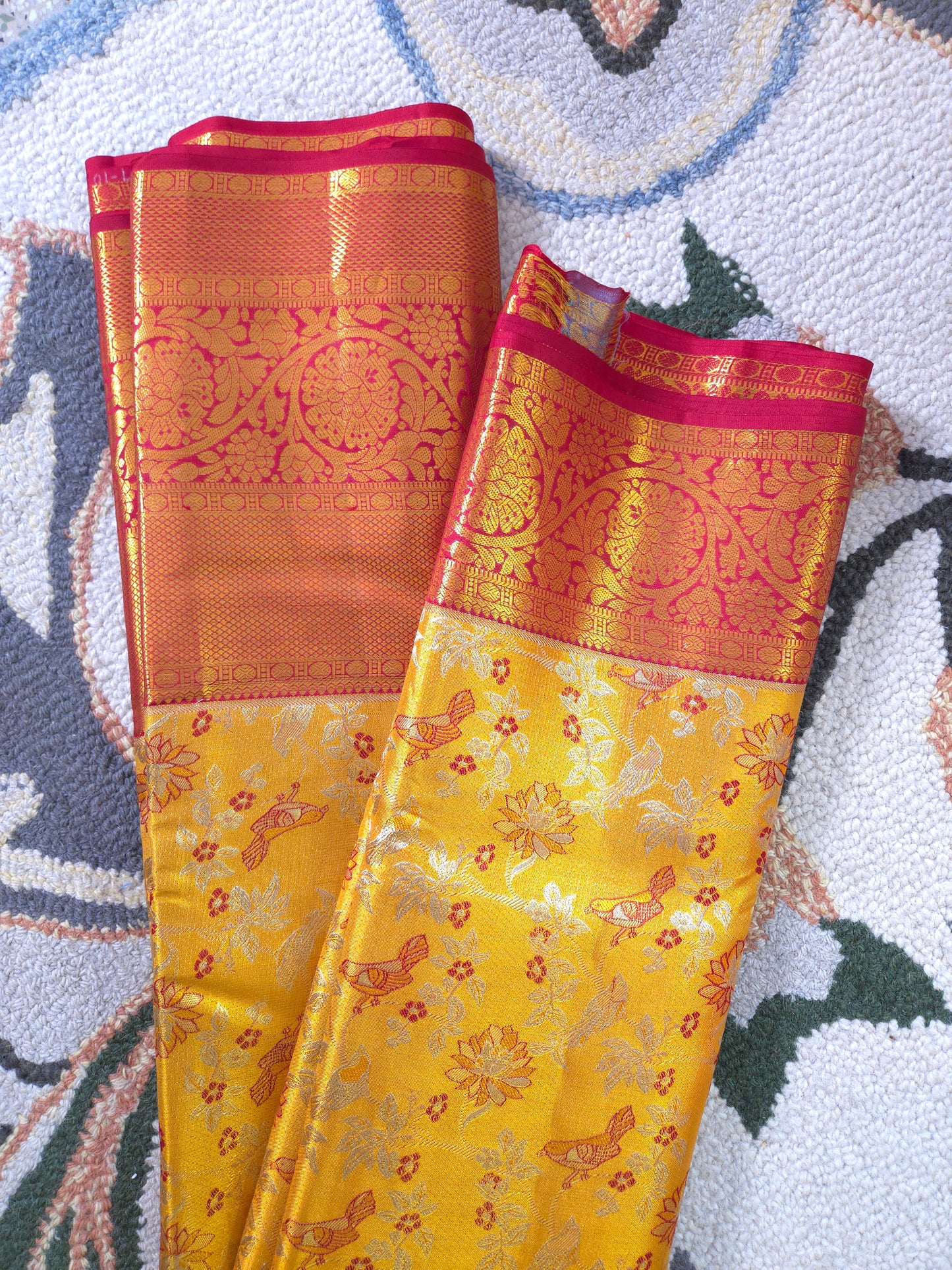 Golden Yellow Pure Tissue Kanjivaram Saree