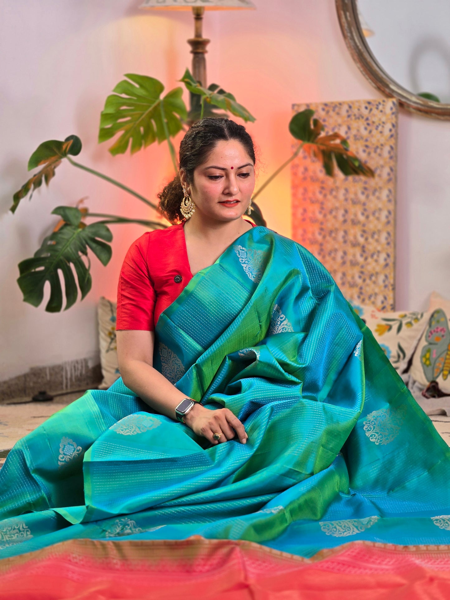 Aqua Blue Pure Soft Silk Saree