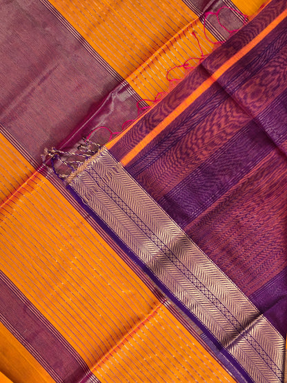 Orange Purple Silk Cotton Saree