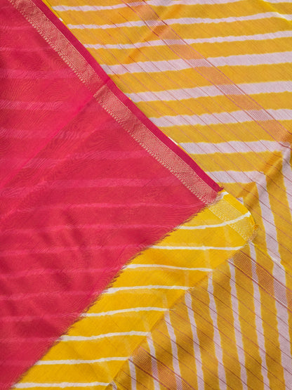 YELLOW TIE DUE LEHARIYA SILK COTTON SAREE