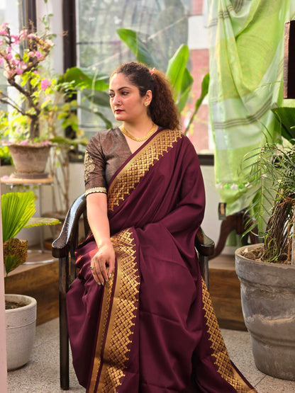 Dark Brown Mysore Crepe Silk Saree