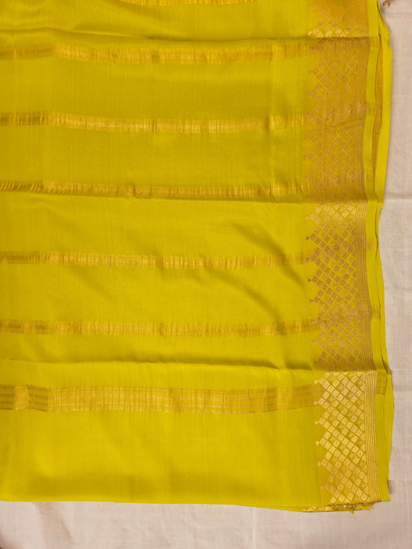 Lime Green Mysore Crepe Silk Saree