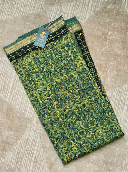 GREEN HANDBLOCK SILK COTTON SAREE
