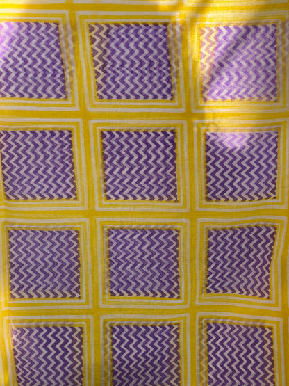 Yellow Purple Printed Cotton Saree