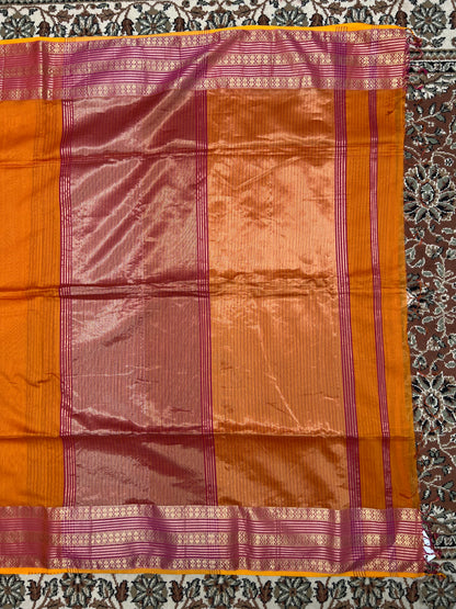 Orange Silk Cotton Maheshwari Saree