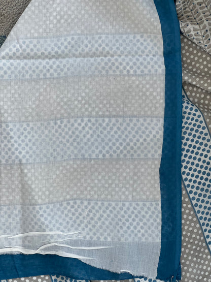 Grey Blue Printed Cotton Saree