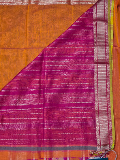 Orange Silk Cotton Maheshwari Saree