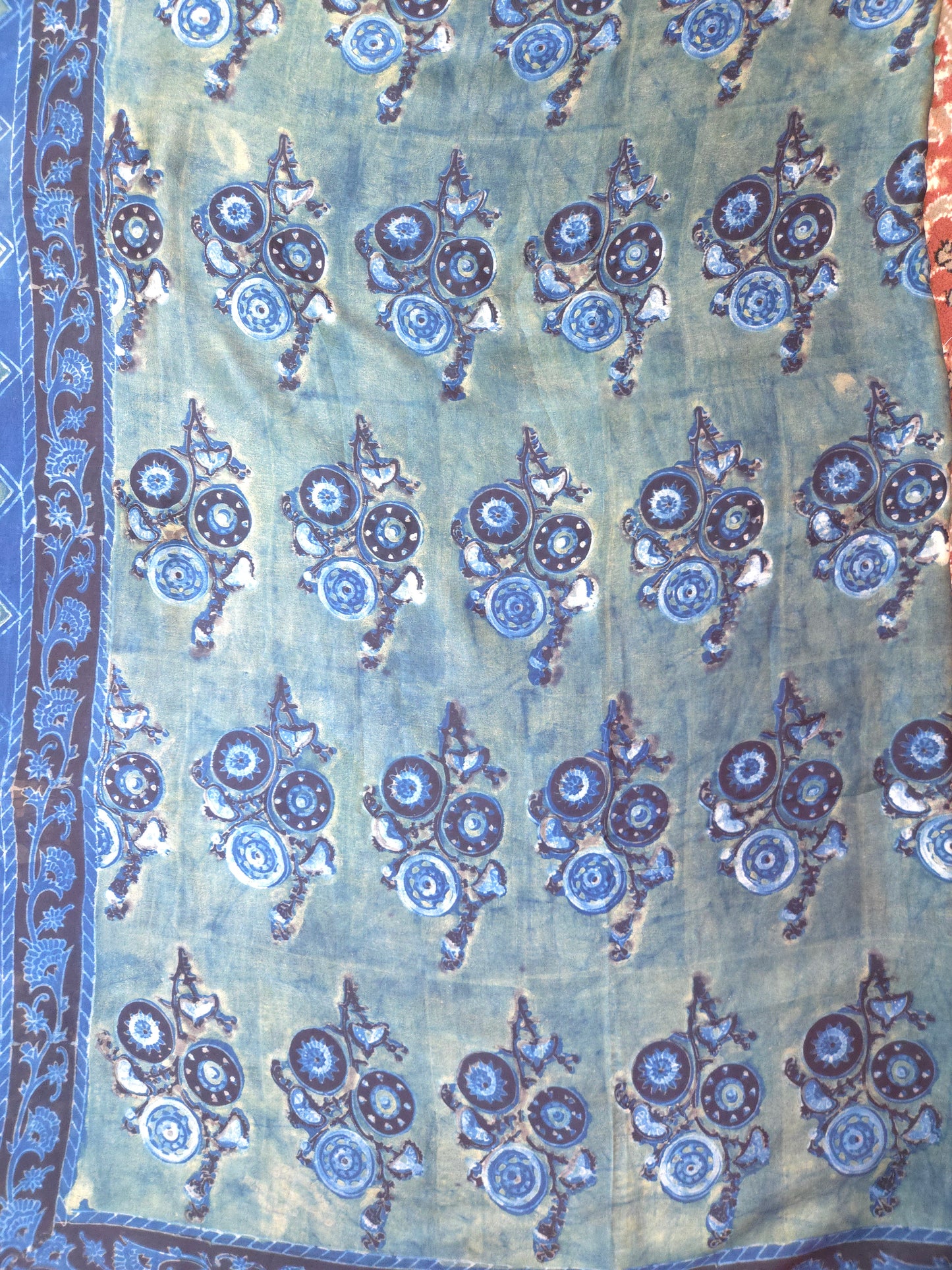 Indigo Green Printed Modal Silk Saree