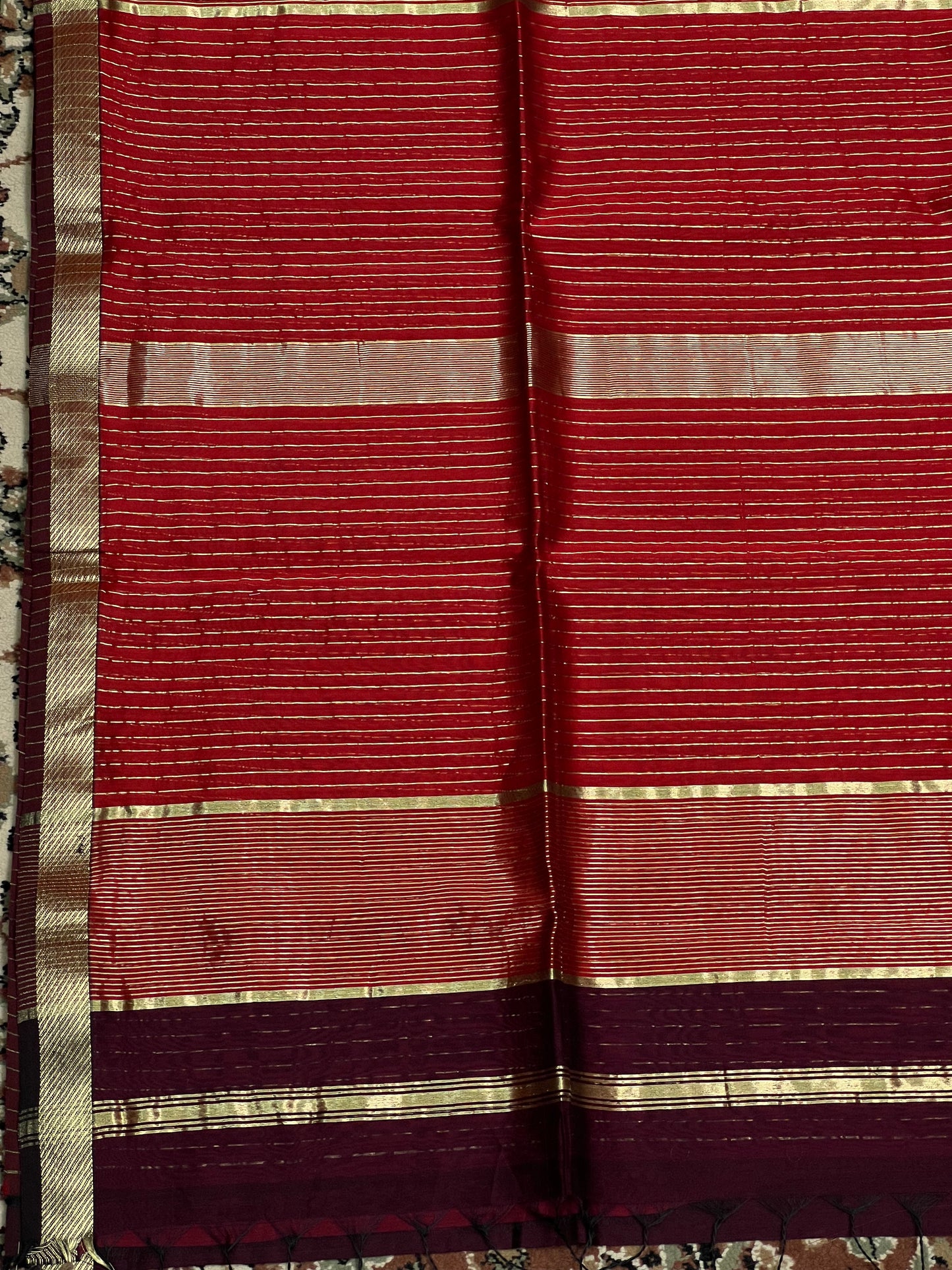 Maroon SilkCotton Maheshwari Saree