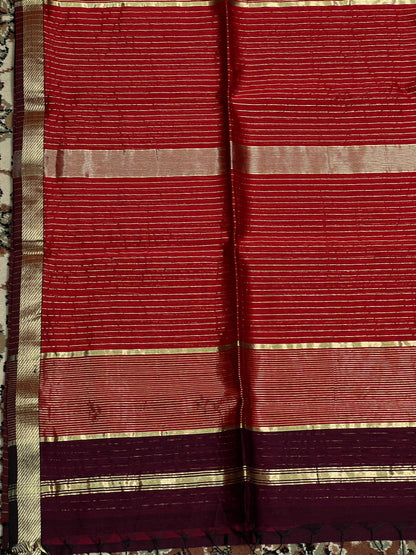 Maroon SilkCotton Maheshwari Saree