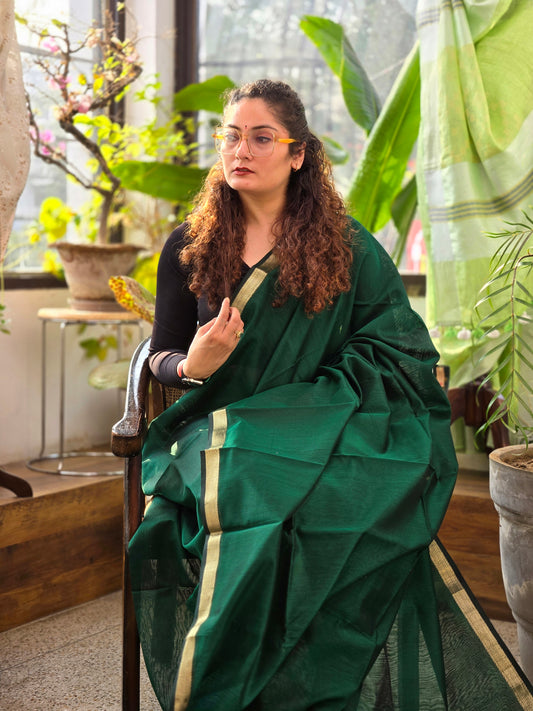 Green Maheshwari Silk Cotton Saree