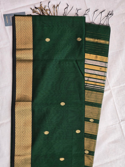 Forest Green Maheshwari Silk Cotton Saree