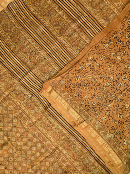 YELLOW SILK COTTON HANDBLOCK SAREE