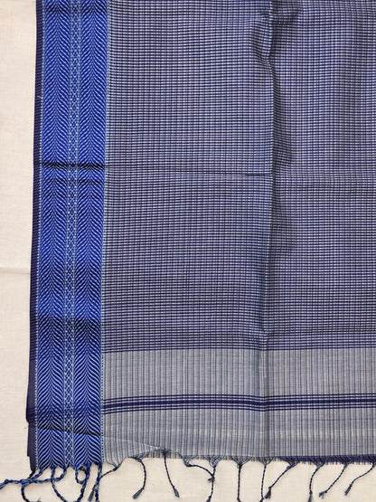 Grey Blue Maheshwari Silk Cotton Saree