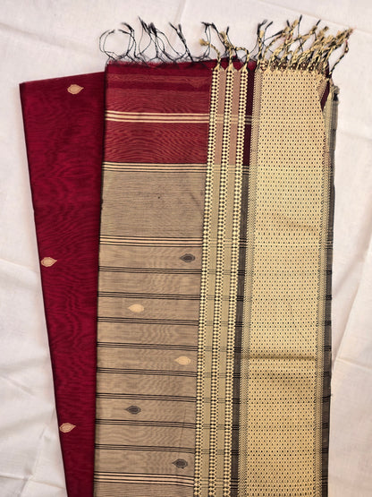 Maroon Silk Cotton Maheshwari Saree