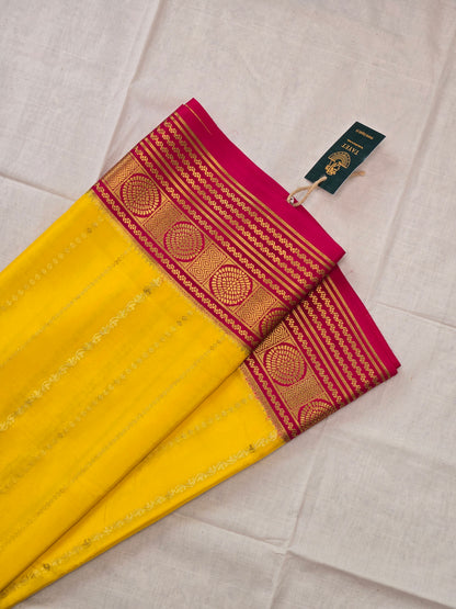 Yellow Pink Myosre crepe Silk Saree