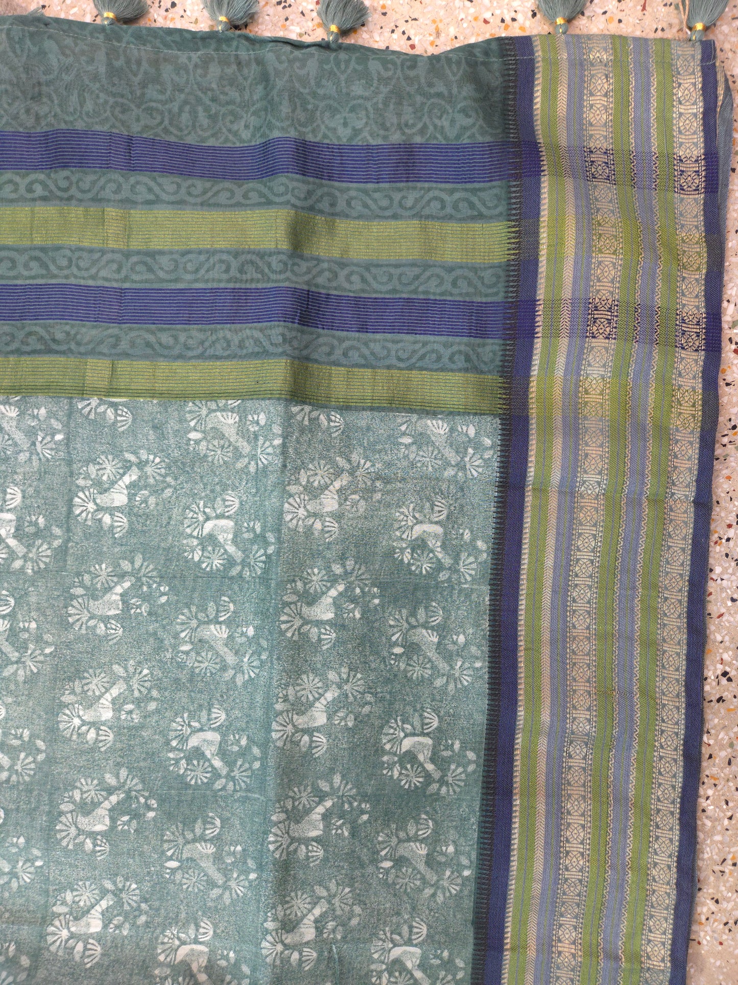 Green Printed Silk Cotton Saree 4