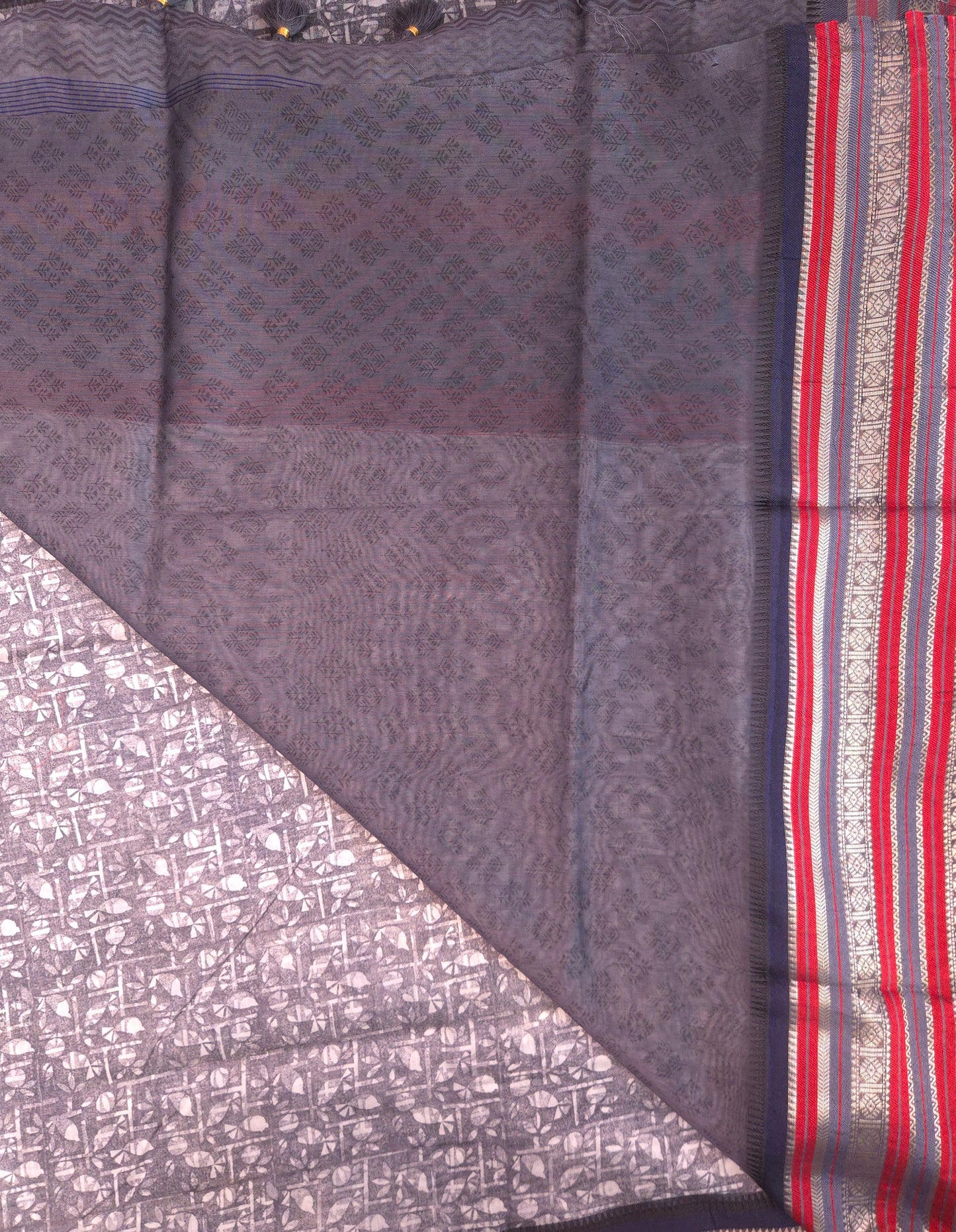 Grey Printed Silk Cotton Saree 1