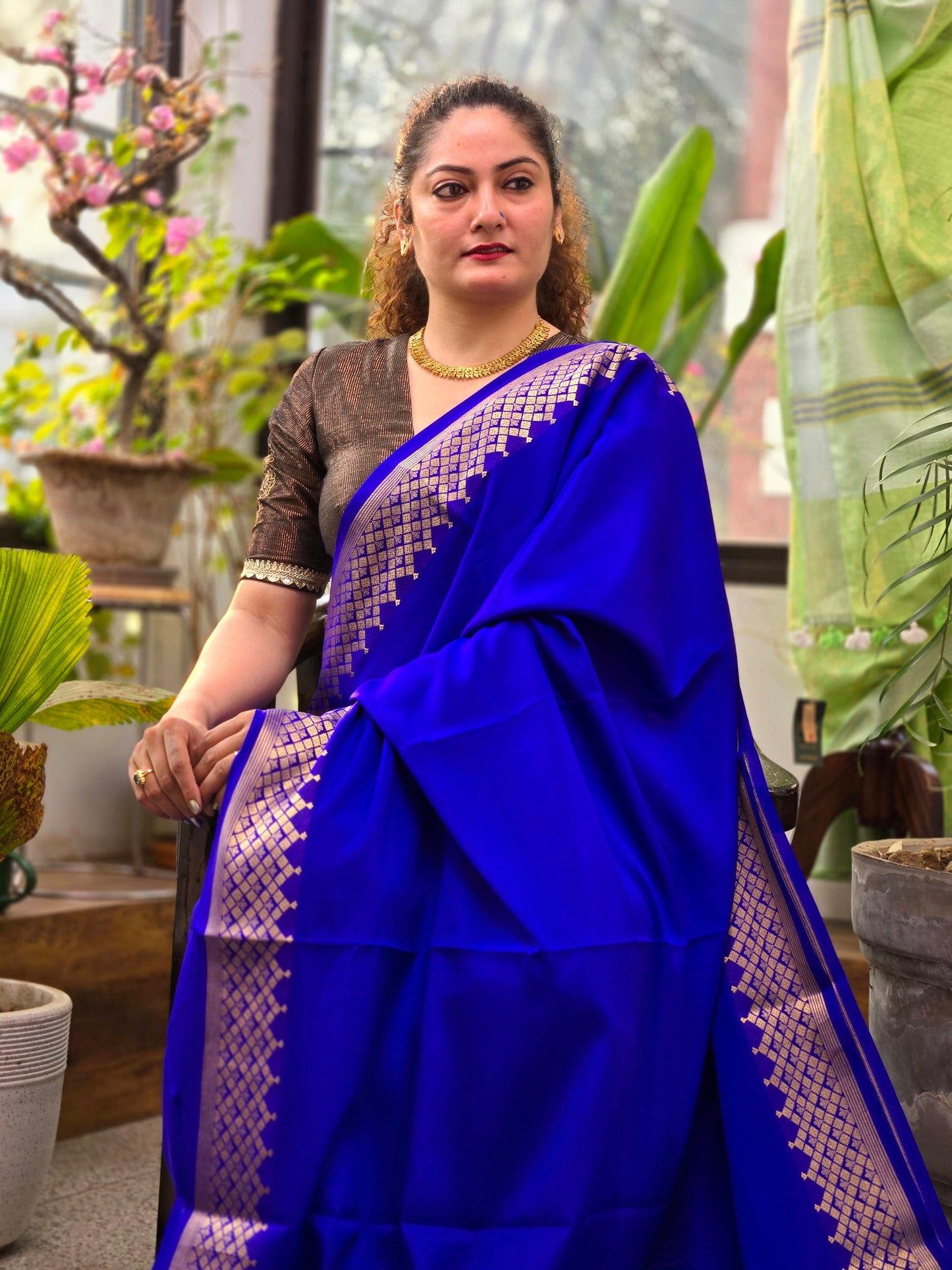 Blue Mysore Crepe Silk Saree