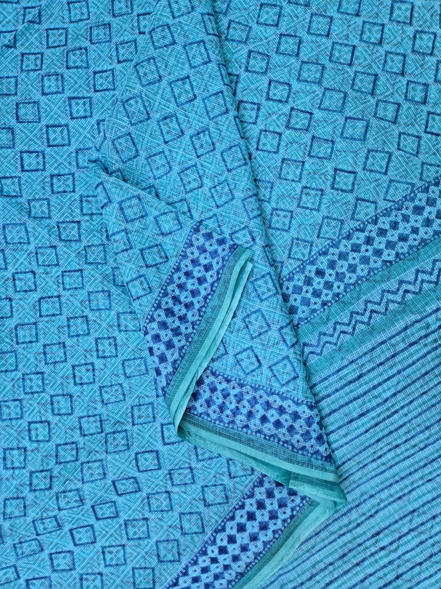 BLUE HANDBLOCK KOTA DORIYA SAREE