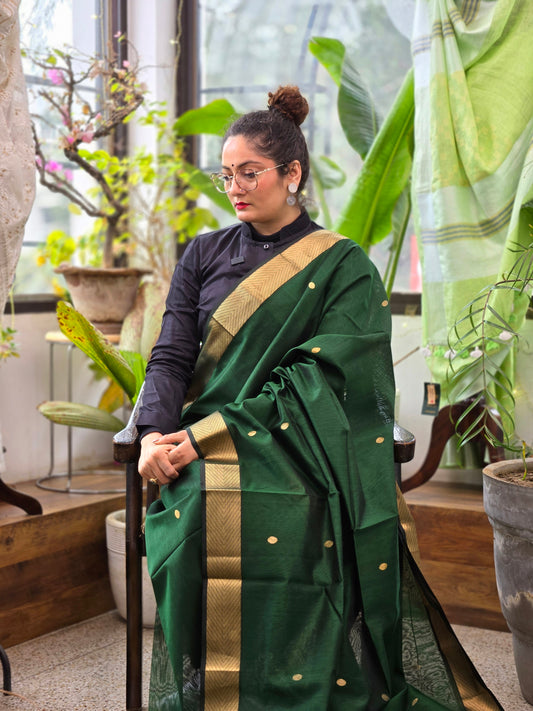 Forest Green Maheshwari Silk Cotton Saree