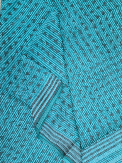 BLUE HANDBLOCK KOTA DORIYA SAREE