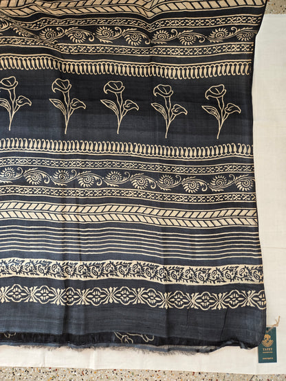 Black Pure Silk Printed Saree