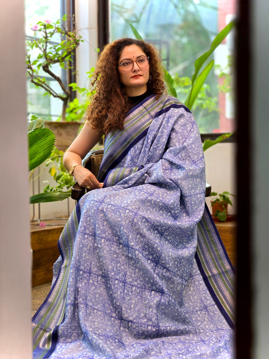 Blue Printed Silk Cotton Saree 2