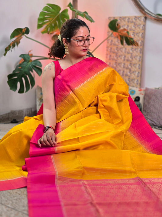 Yellow Pure Soft Silk Saree