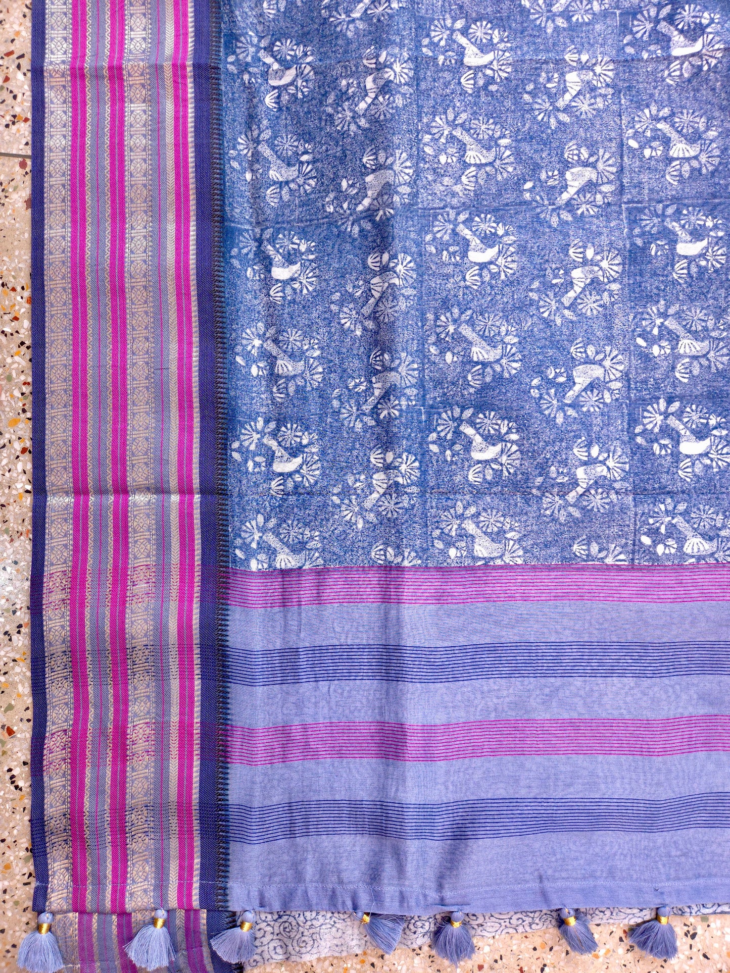 Blue Printed Silk Cotton Saree 3