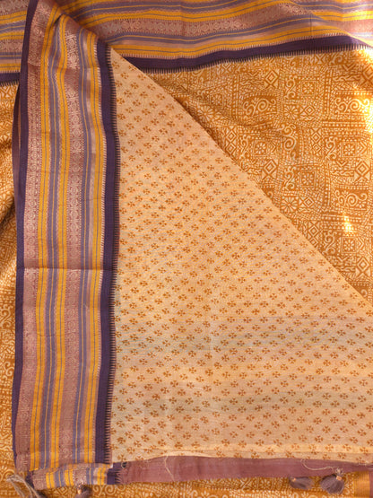 Mustard Printed Silk Cotton Saree